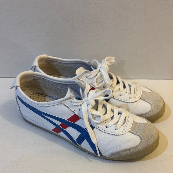 Onitsuka Tiger Mexico 66 White Sneakers with Blue and Red Stripes Size 7 - Picture 4 of 13